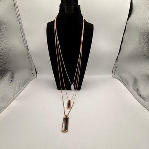 Henri Bendel Triple Strand Pendant Necklace‎ Mixed Metal  34-23 in Rhinestone